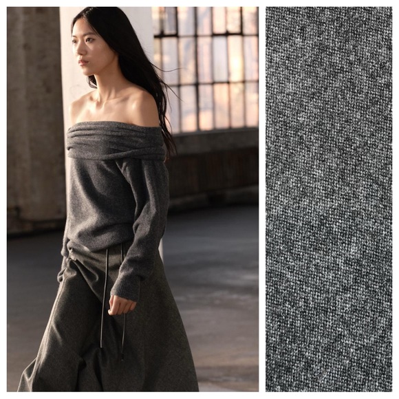 NWT. Zara ZW Collection Grey with Mélange Effect Flared Midi Skirt. Size M. - Picture 4 of 14